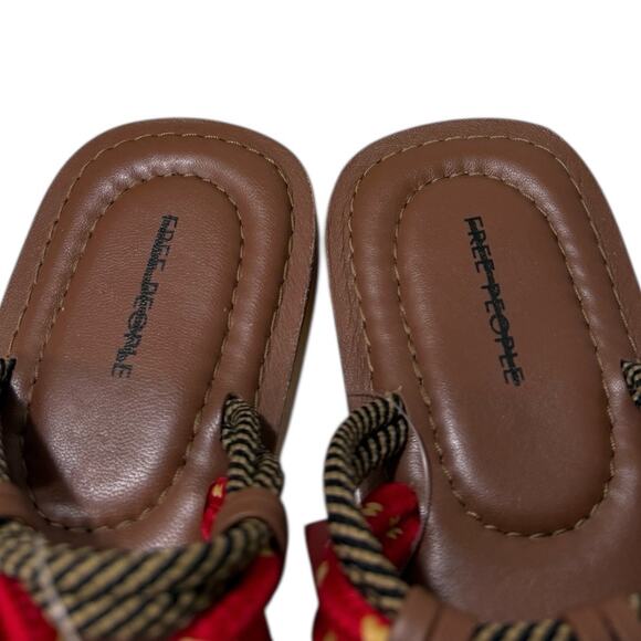 Free People Tied-Up Rope Sandals Women’s 9.5 Red Tan Square Toe Strappy NIB - Picture 7 of 9